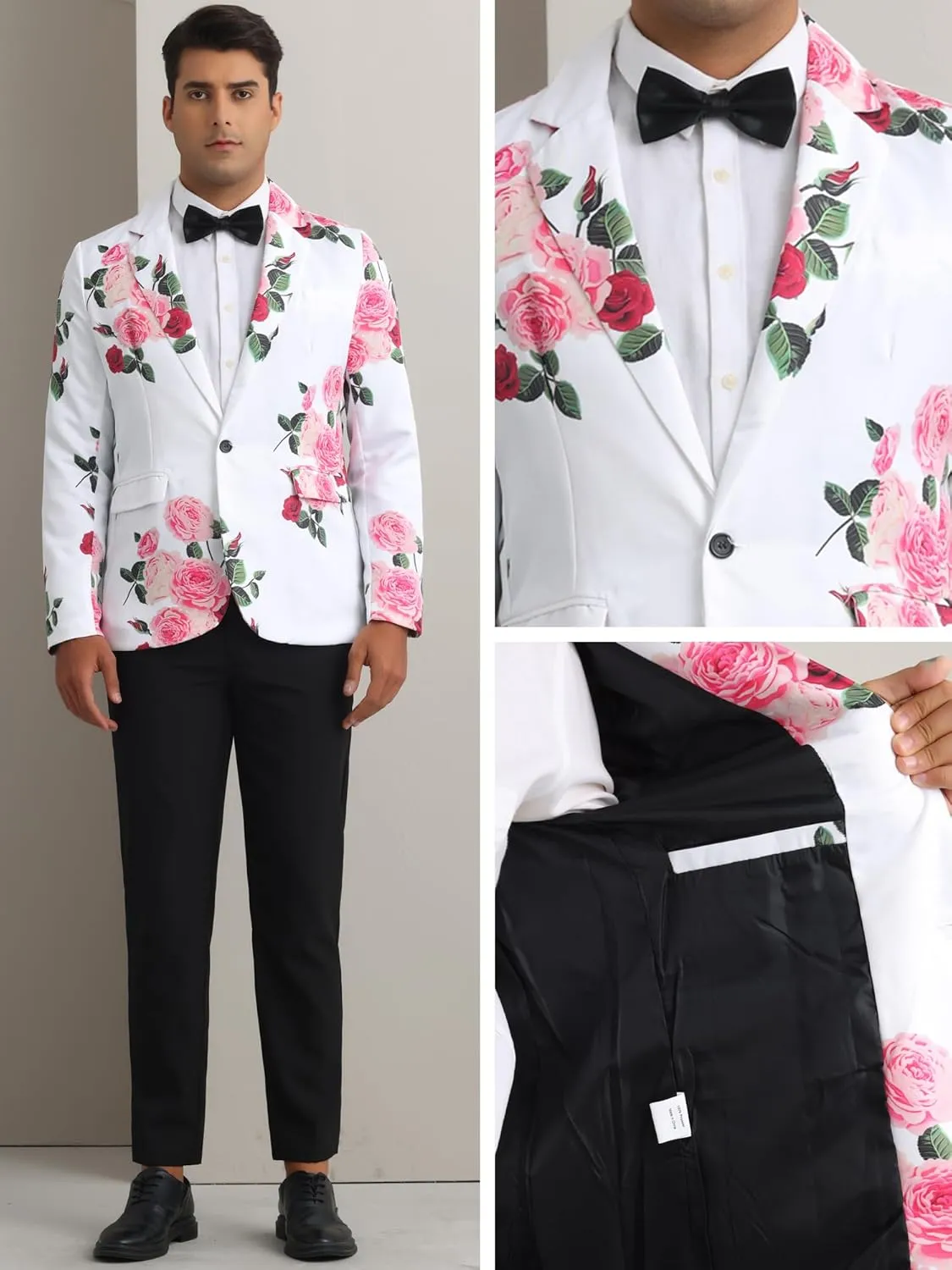 Lars Amadeus Floral Sport Coats for Men's Slim Fit Party Prom Flower Printed Blazers