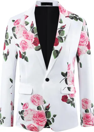 Lars Amadeus Floral Sport Coats for Men's Slim Fit Party Prom Flower Printed Blazers