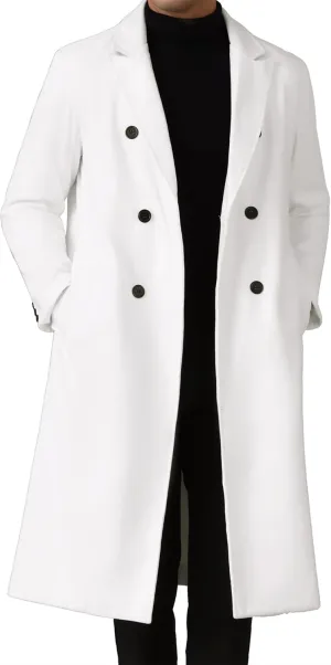 Lars Amadeus Long Trench Coat for Men's Classic Notched Lapel Double Breasted Overcoats