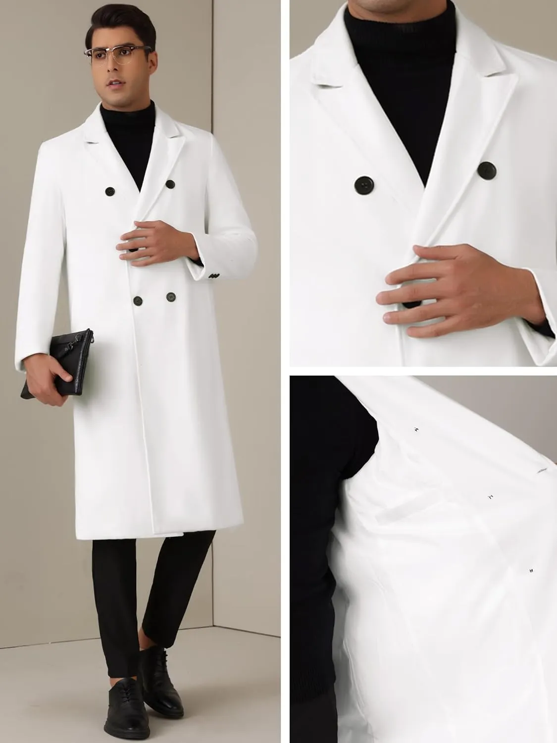 Lars Amadeus Long Trench Coat for Men's Classic Notched Lapel Double Breasted Overcoats