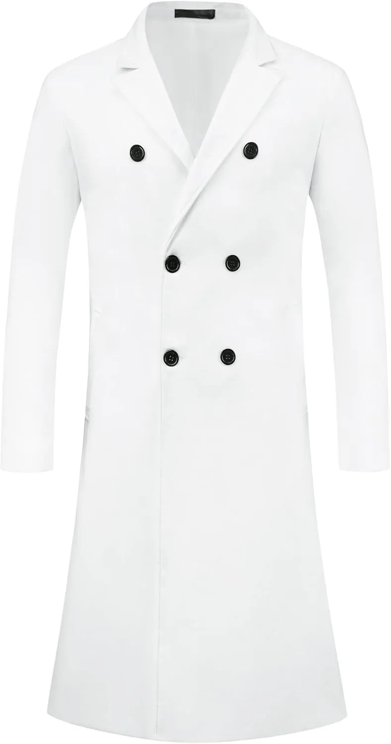 Lars Amadeus Long Trench Coat for Men's Classic Notched Lapel Double Breasted Overcoats