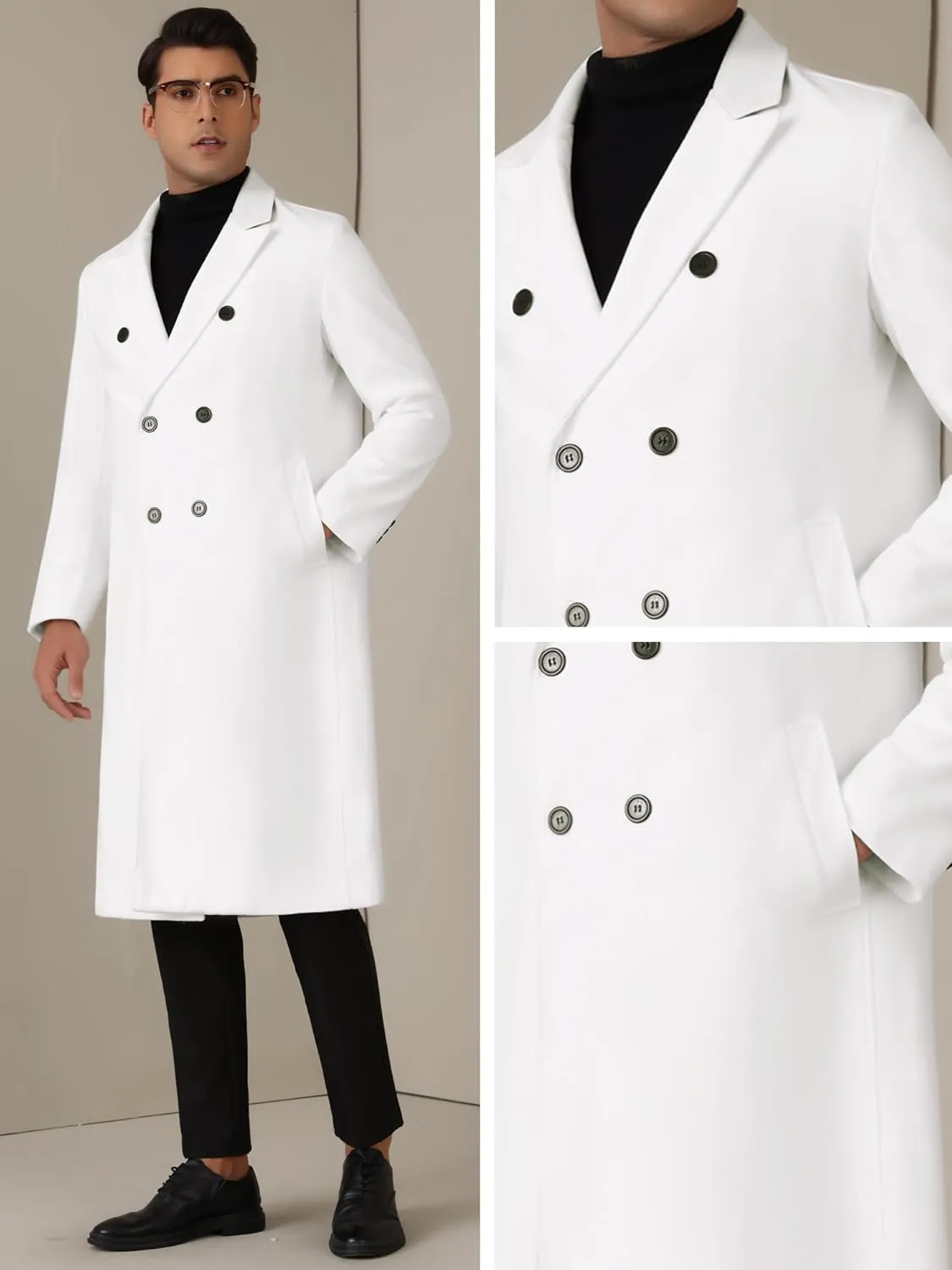 Lars Amadeus Long Trench Coat for Men's Classic Notched Lapel Double Breasted Overcoats