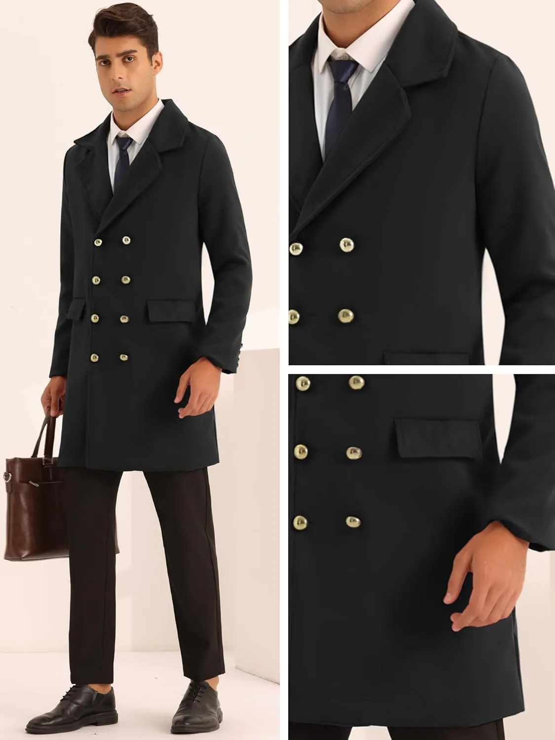 Lars Amadeus Overcoat for Men's Winter Double Breasted Slim Fit Business Trench Coats