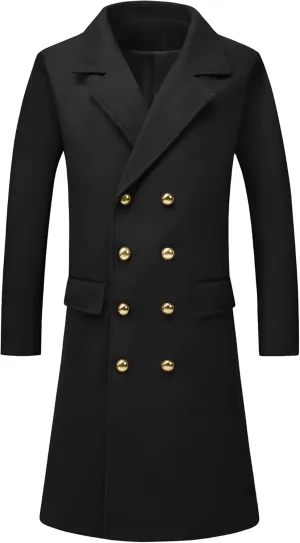 Lars Amadeus Overcoat for Men's Winter Double Breasted Slim Fit Business Trench Coats