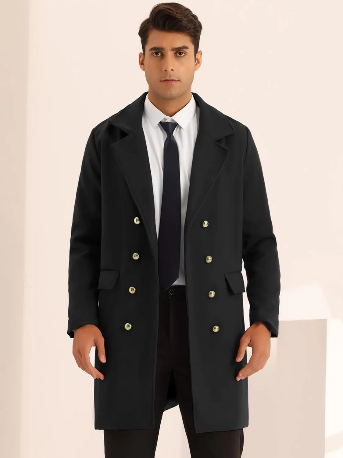 Lars Amadeus Overcoat for Men's Winter Double Breasted Slim Fit Business Trench Coats