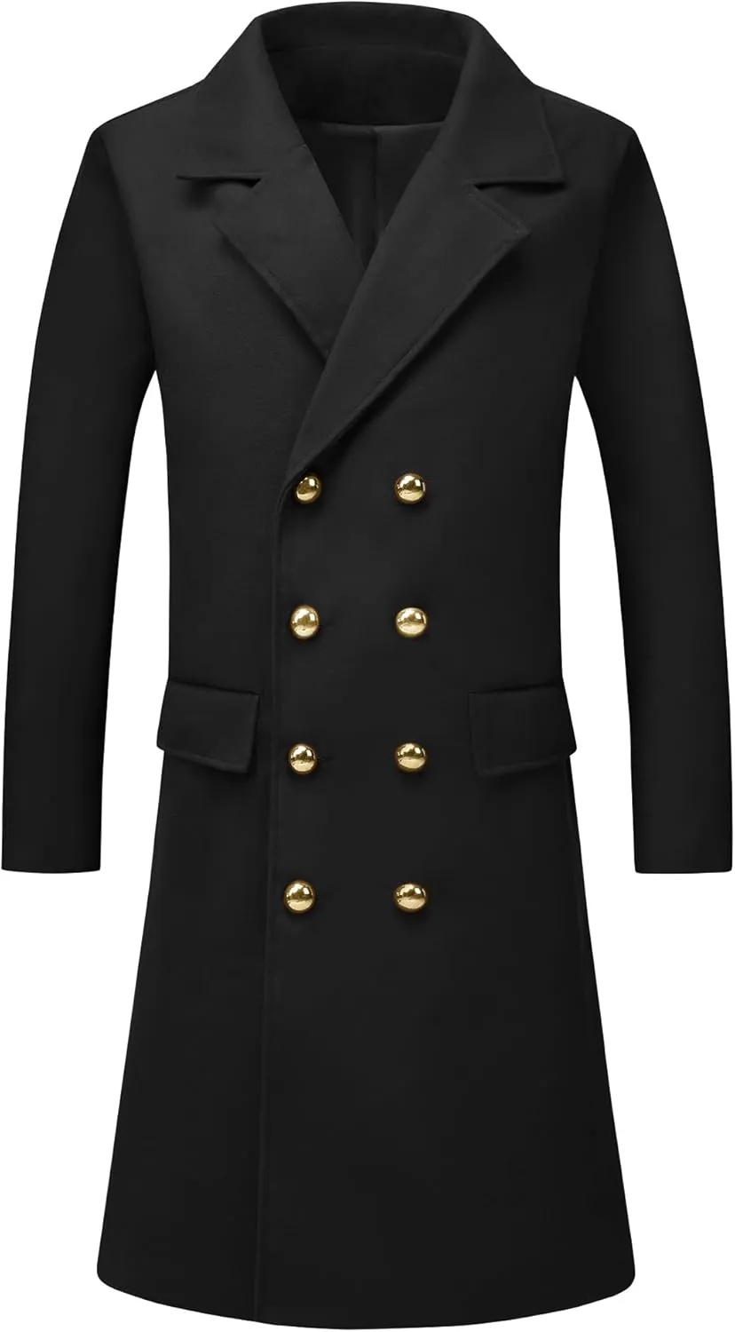 Lars Amadeus Overcoat for Men's Winter Double Breasted Slim Fit Business Trench Coats