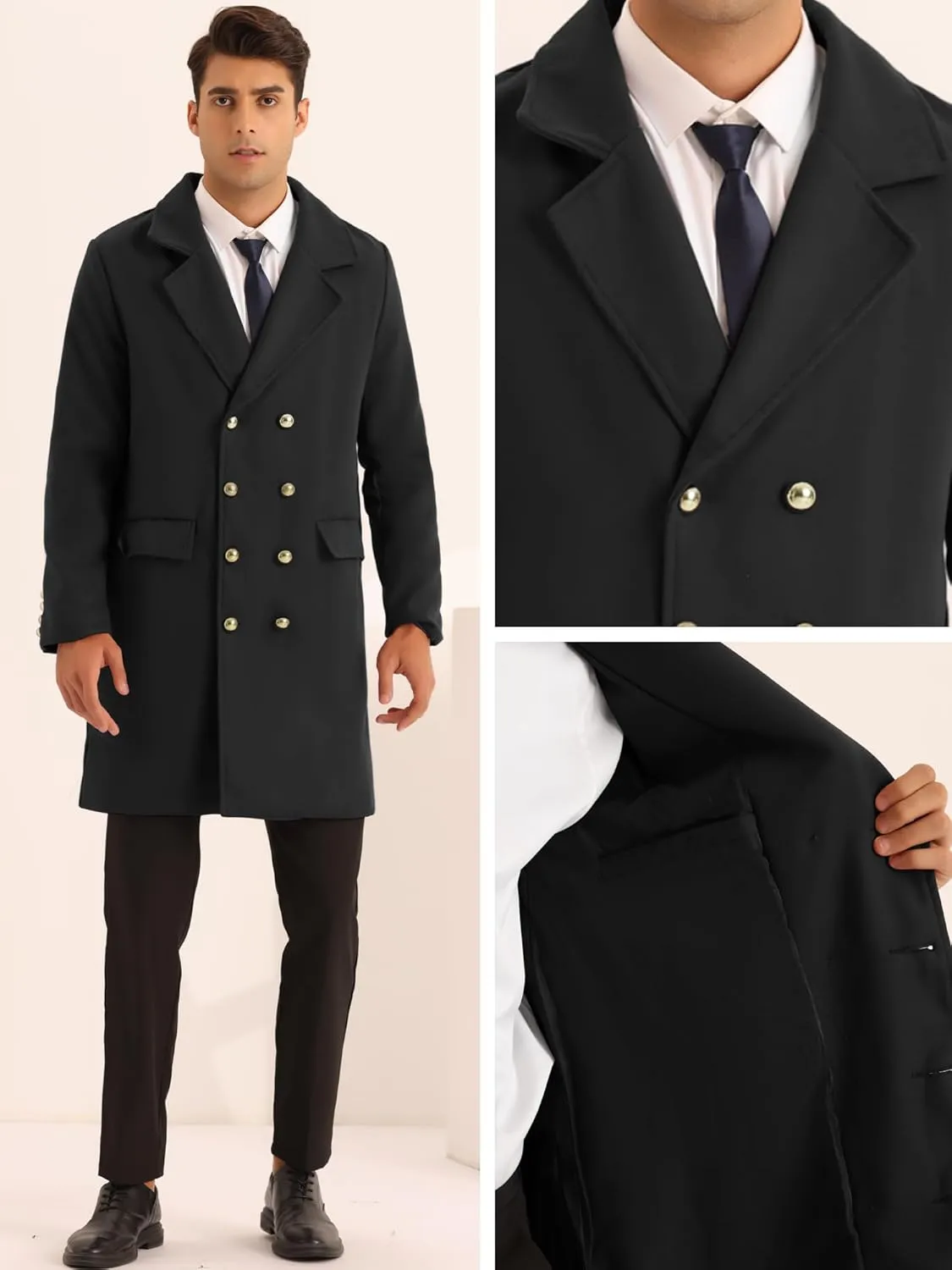 Lars Amadeus Overcoat for Men's Winter Double Breasted Slim Fit Business Trench Coats