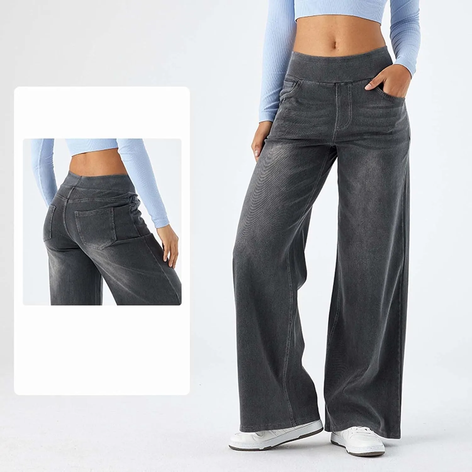 Leggings That Look Like Jeans Women Tummy Control Pull On Stretchy Jeans High Waisted Skinny Jean Leggings with Pockets