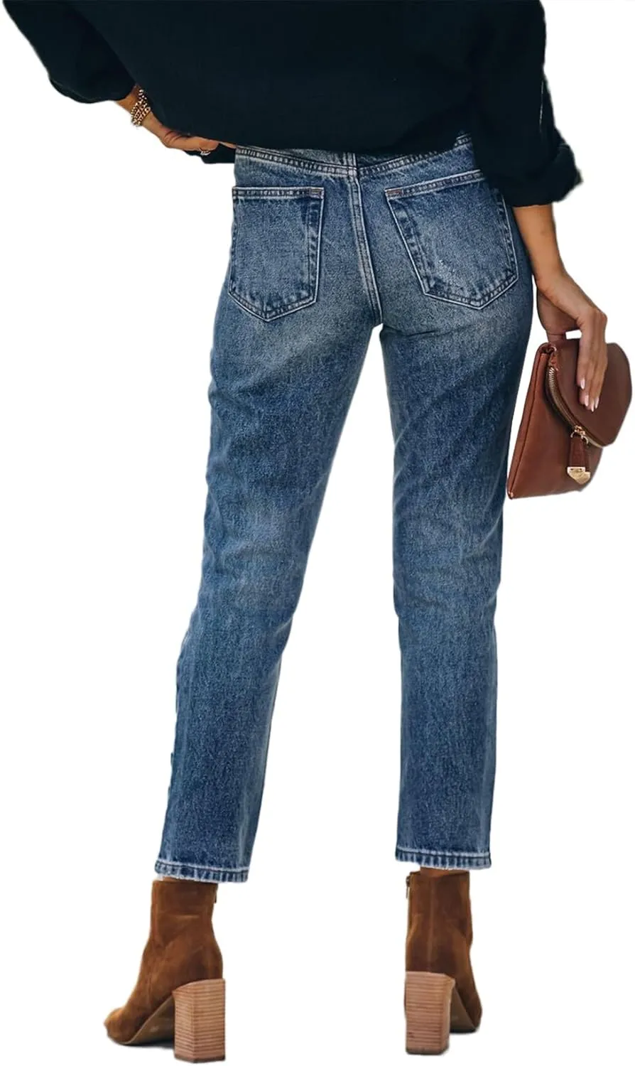 Lesore Womens High Waist Stretch Distressed Jeans Destroyed Denim Pants
