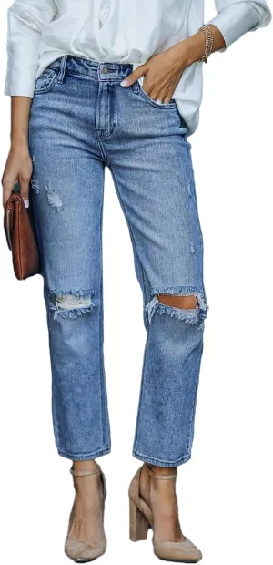 Lesore Womens High Waist Stretch Distressed Jeans Destroyed Denim Pants