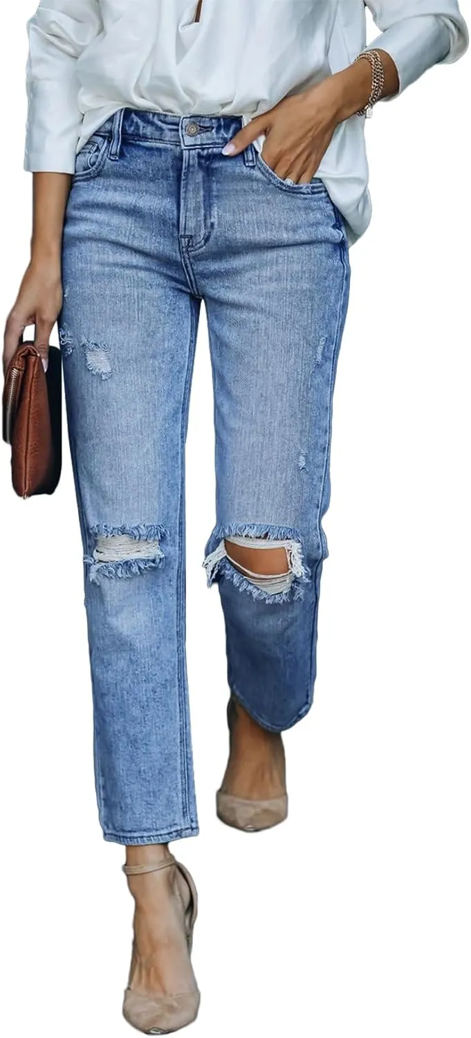 Lesore Womens High Waist Stretch Distressed Jeans Destroyed Denim Pants