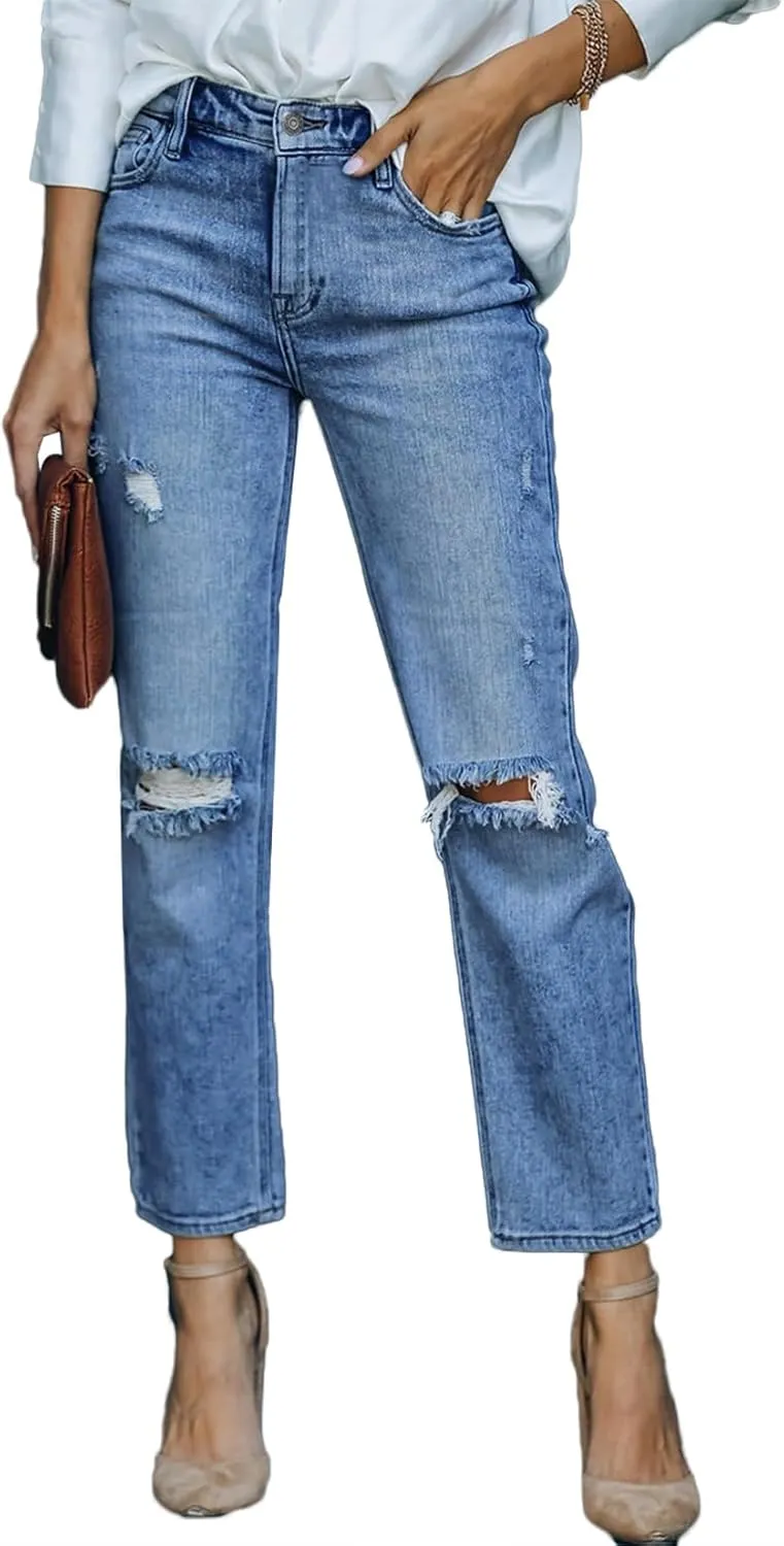 Lesore Womens High Waist Stretch Distressed Jeans Destroyed Denim Pants