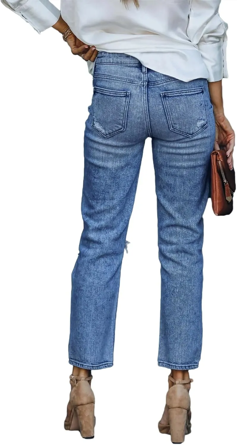 Lesore Womens High Waist Stretch Distressed Jeans Destroyed Denim Pants