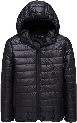 Lightweight Puffer Jacket Men with Hood Packable Down Jacket Zip up Padded Coat Quilted Insulated Jacket Winter Coat
