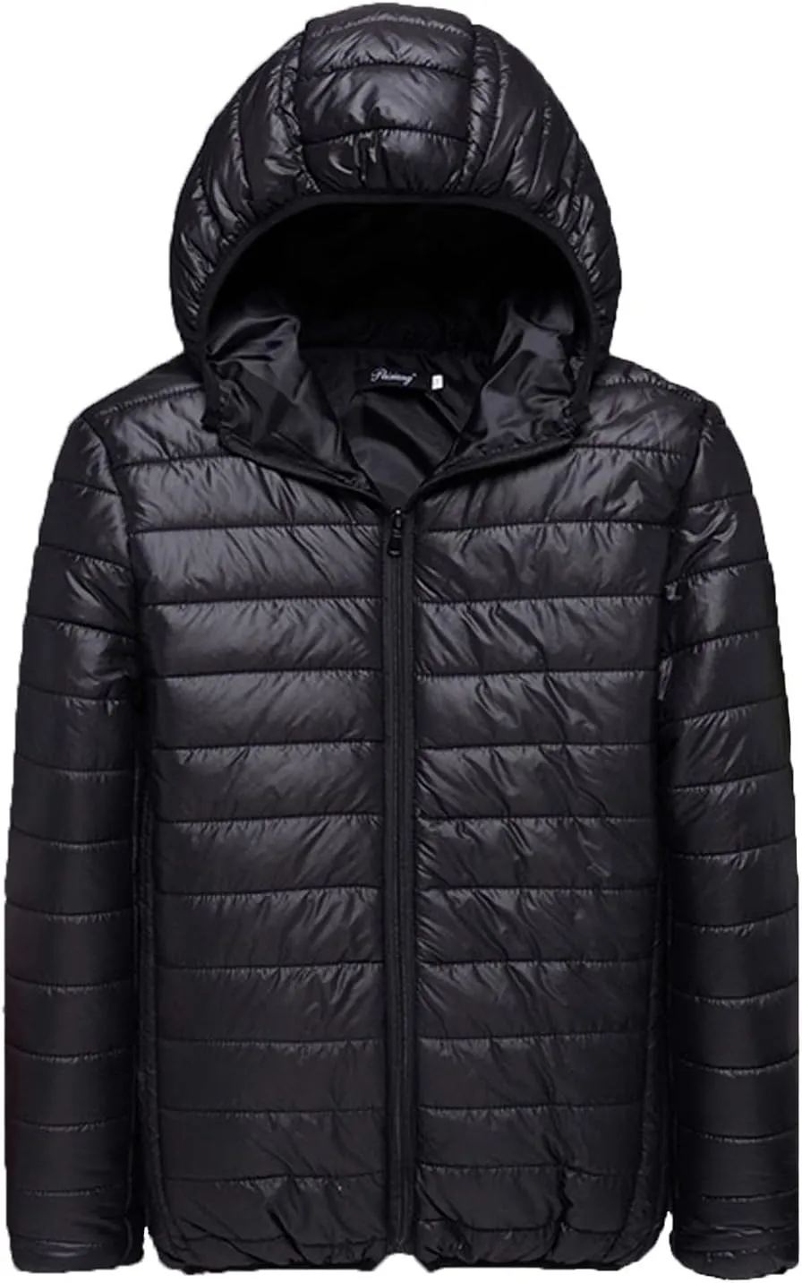 Lightweight Puffer Jacket Men with Hood Packable Down Jacket Zip up Padded Coat Quilted Insulated Jacket Winter Coat