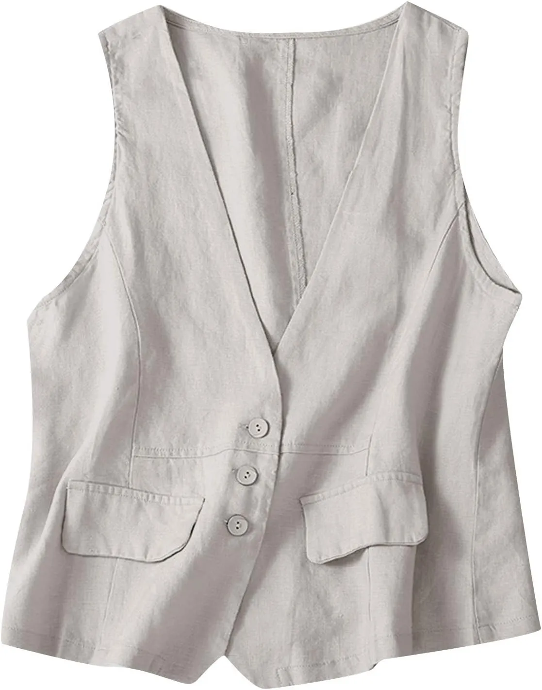 Linen Vest Women,2024 Trendy Button Sleeveless Blazer Cardigans Waistcoat,Dressy Casual V Neck Lightweight Jacket