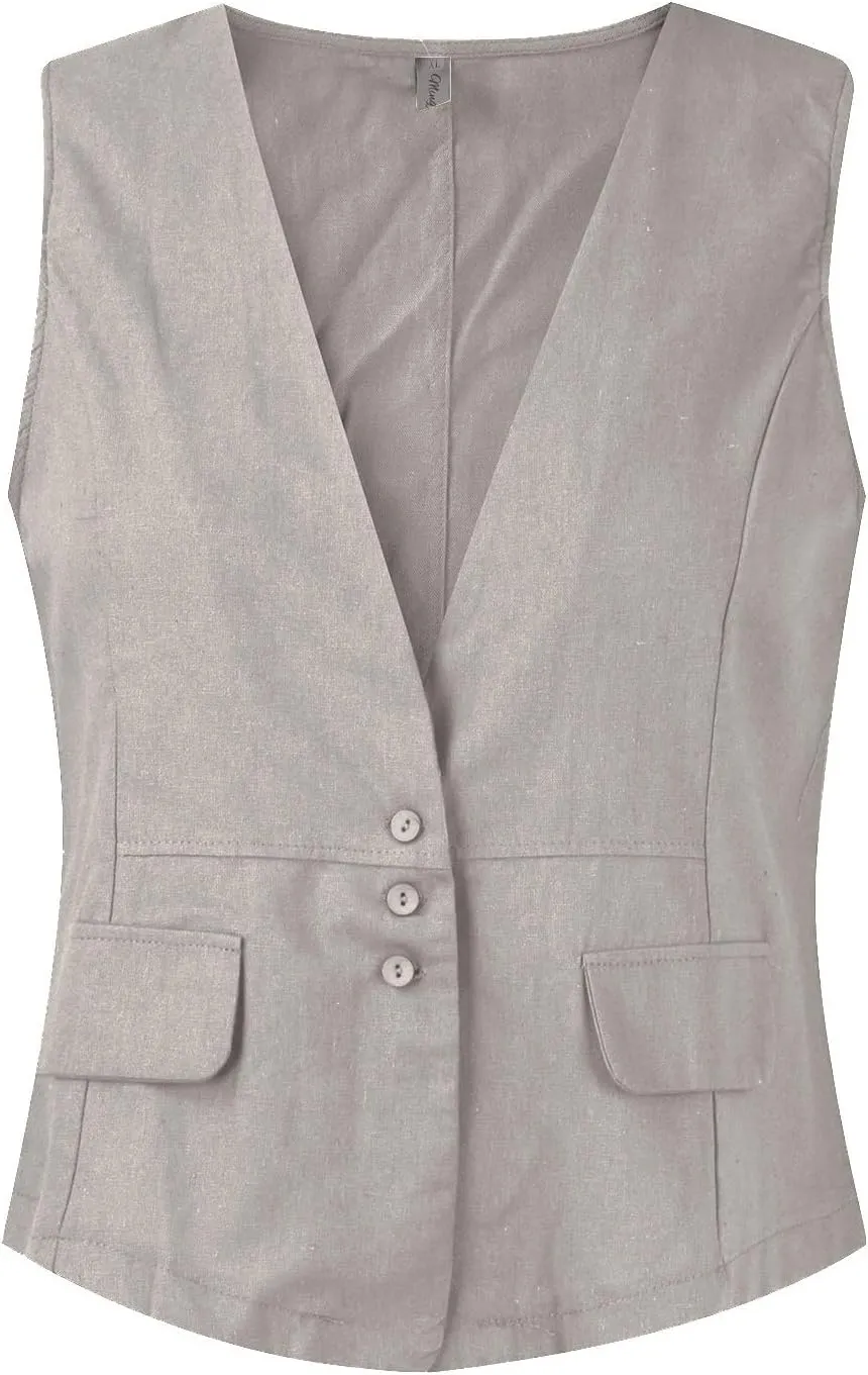 Linen Vest Women,2024 Trendy Button Sleeveless Blazer Cardigans Waistcoat,Dressy Casual V Neck Lightweight Jacket