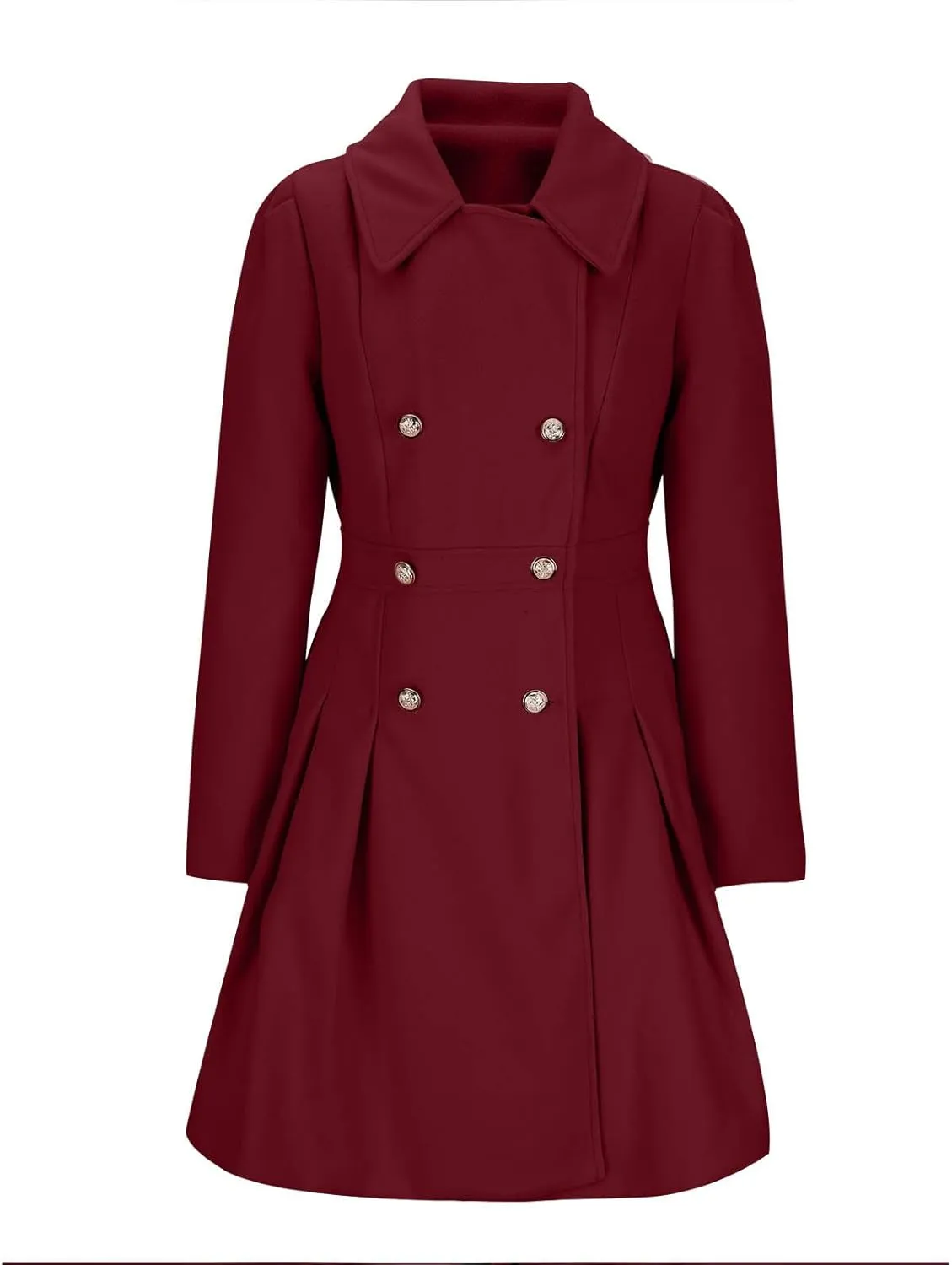 Lmdudan 2024 Women's Fashion Trench Coat Notch Lapel Double Breasted Thick A Line Pea Coats Solid Color Jacket with Pockets