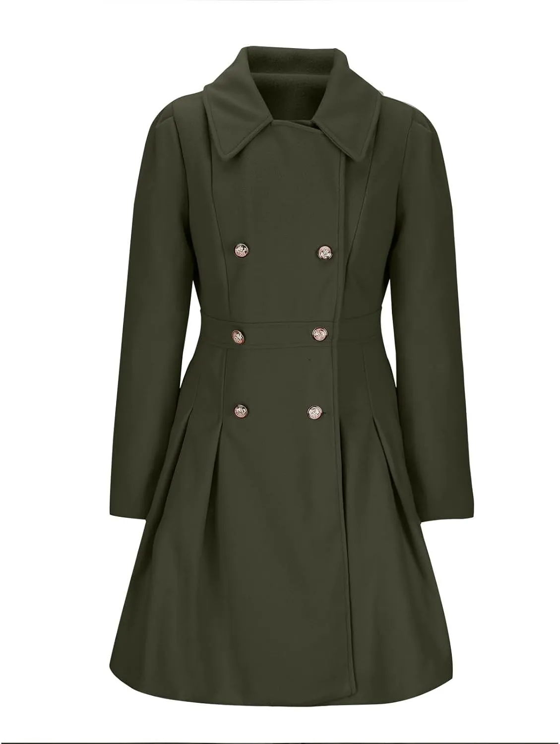 Lmdudan 2024 Women's Fashion Trench Coat Notch Lapel Double Breasted Thick A Line Pea Coats Solid Color Jacket with Pockets