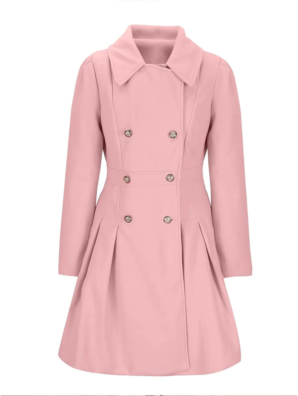 Lmdudan 2024 Women's Fashion Trench Coat Notch Lapel Double Breasted Thick A Line Pea Coats Solid Color Jacket with Pockets