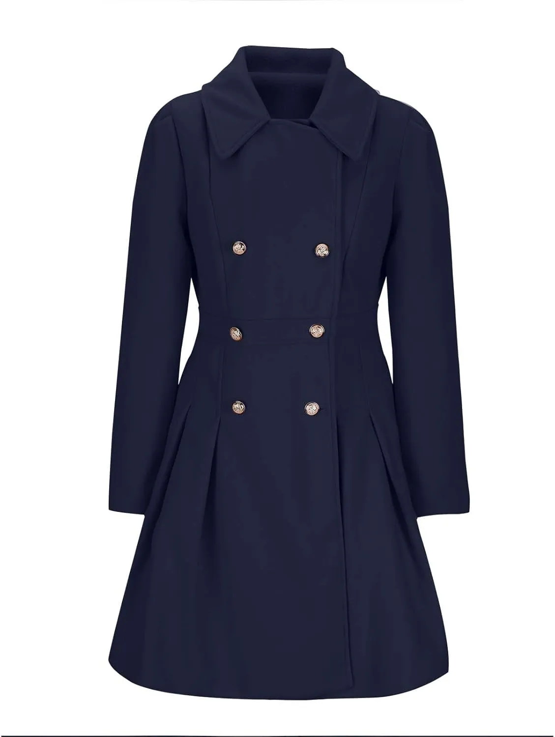 Lmdudan 2024 Women's Fashion Trench Coat Notch Lapel Double Breasted Thick A Line Pea Coats Solid Color Jacket with Pockets