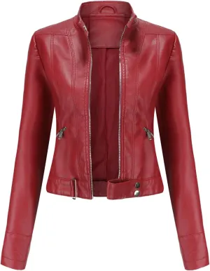 Lmdudan Faux Leather Jacket for Women Fashion Zip Up Motorcycle Jackets Tops Short PU Moto Biker Outwear Fitted Slim Coats