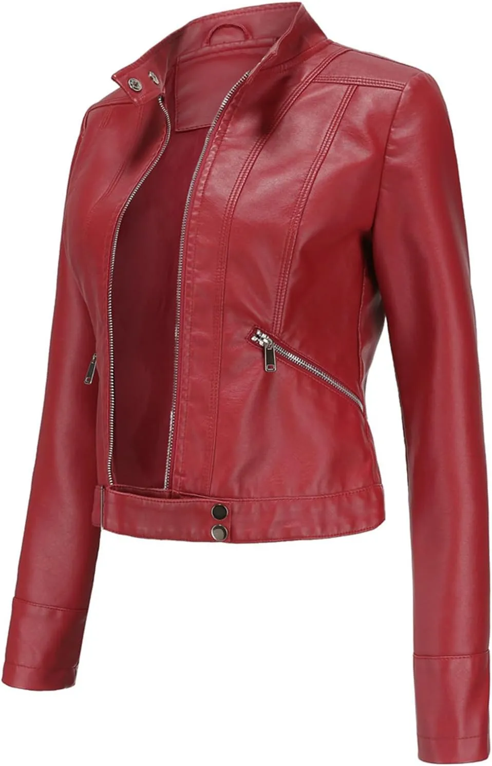 Lmdudan Faux Leather Jacket for Women Fashion Zip Up Motorcycle Jackets Tops Short PU Moto Biker Outwear Fitted Slim Coats