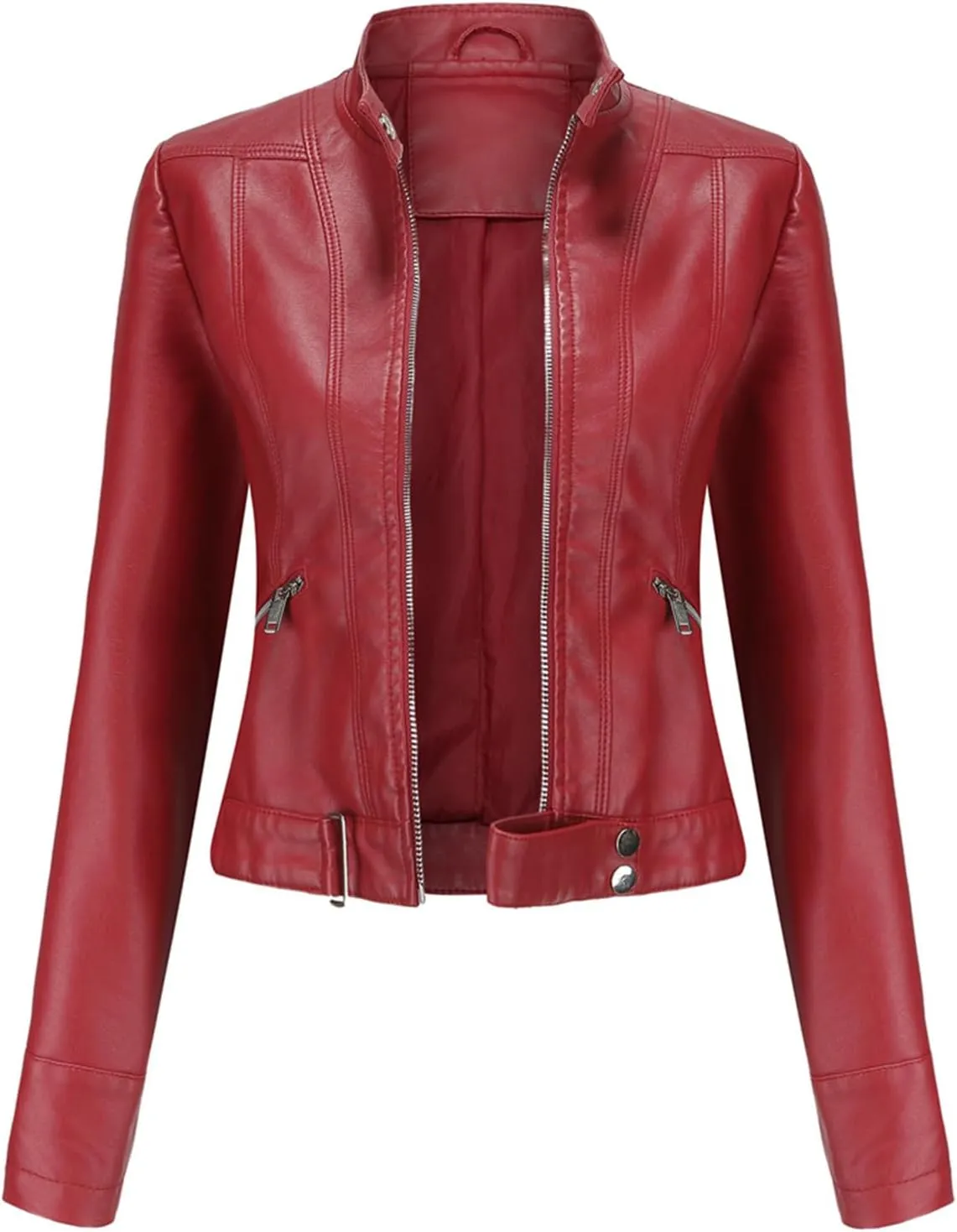 Lmdudan Faux Leather Jacket for Women Fashion Zip Up Motorcycle Jackets Tops Short PU Moto Biker Outwear Fitted Slim Coats
