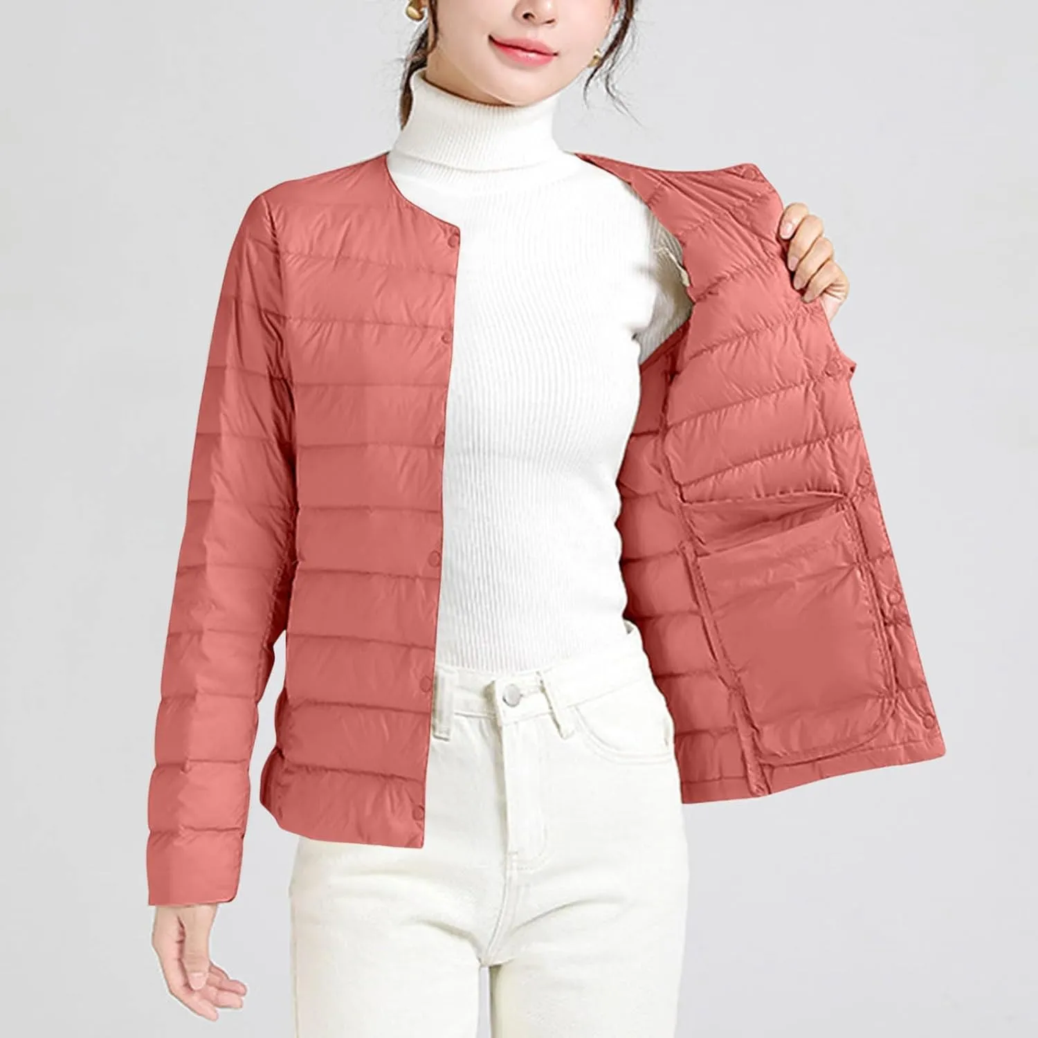 Lmdudan Plus Size Women Lightweight Quilted Puffer Jackets 2024 Winter Warm Down Coats Loose Comfy Outwear with Pocket