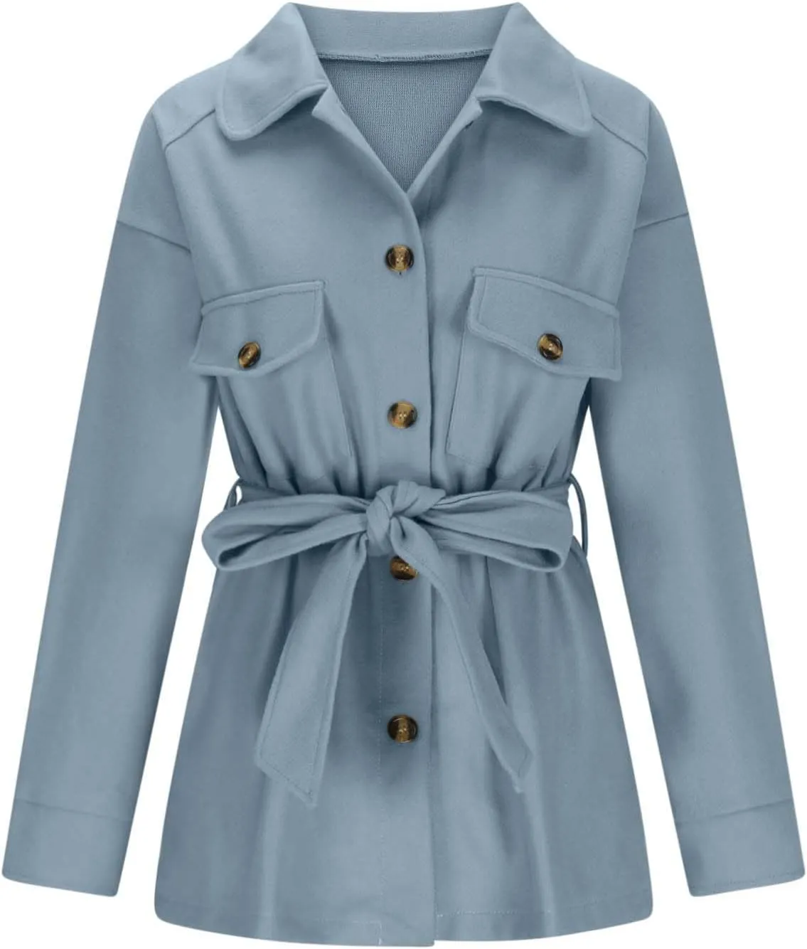 Lmdudan Women Long Sleeve Elegant Woolen Jacket Solid Color Lapel Button Down Coat Overcoat Casual Comfy Fashion Trench Coats