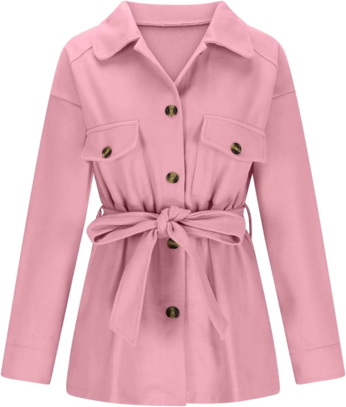 Lmdudan Women Long Sleeve Elegant Woolen Jacket Solid Color Lapel Button Down Coat Overcoat Casual Comfy Fashion Trench Coats