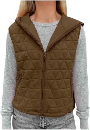 Lmdudan Women's 2024 Fall Vest Casual Sleeveless Hooded Zip Up Jacket Trendy Lightweight Winter Coat Outerwear with Pockets
