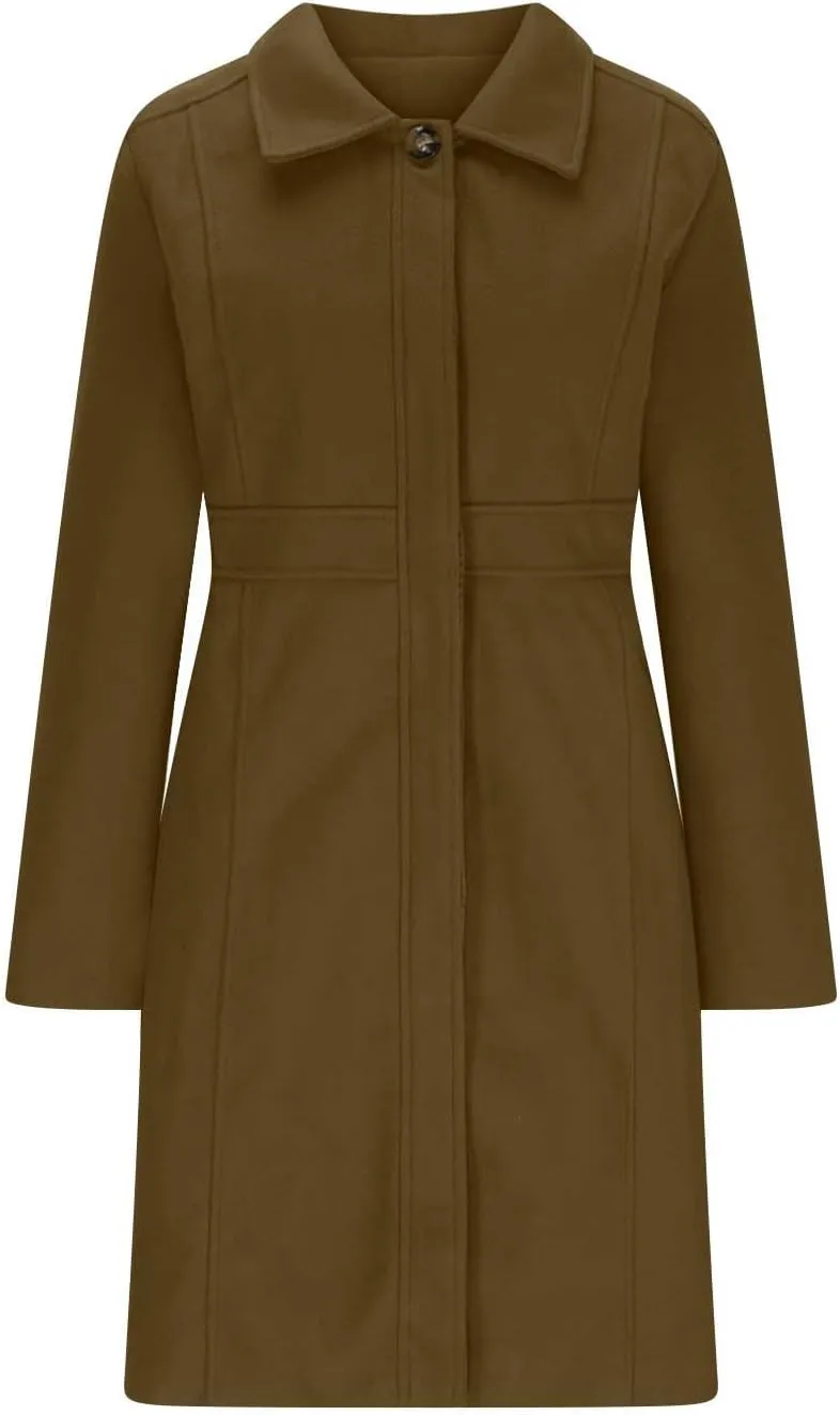 Lmdudan Women's Elegant Single Breasted Coat Long Sleeve Mid Winter Overcoat Solid Color Work Office Pea Coats with Pockets