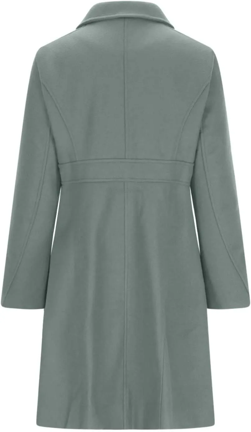 Lmdudan Women's Elegant Single Breasted Coat Long Sleeve Mid Winter Overcoat Solid Color Work Office Pea Coats with Pockets