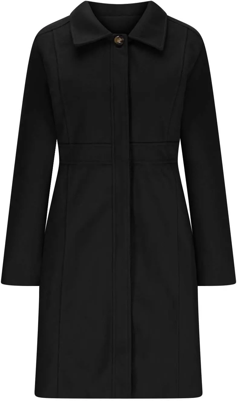 Lmdudan Women's Elegant Single Breasted Coat Long Sleeve Mid Winter Overcoat Solid Color Work Office Pea Coats with Pockets