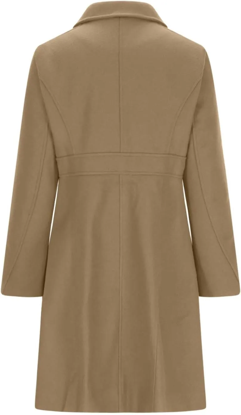 Lmdudan Women's Elegant Single Breasted Coat Long Sleeve Mid Winter Overcoat Solid Color Work Office Pea Coats with Pockets