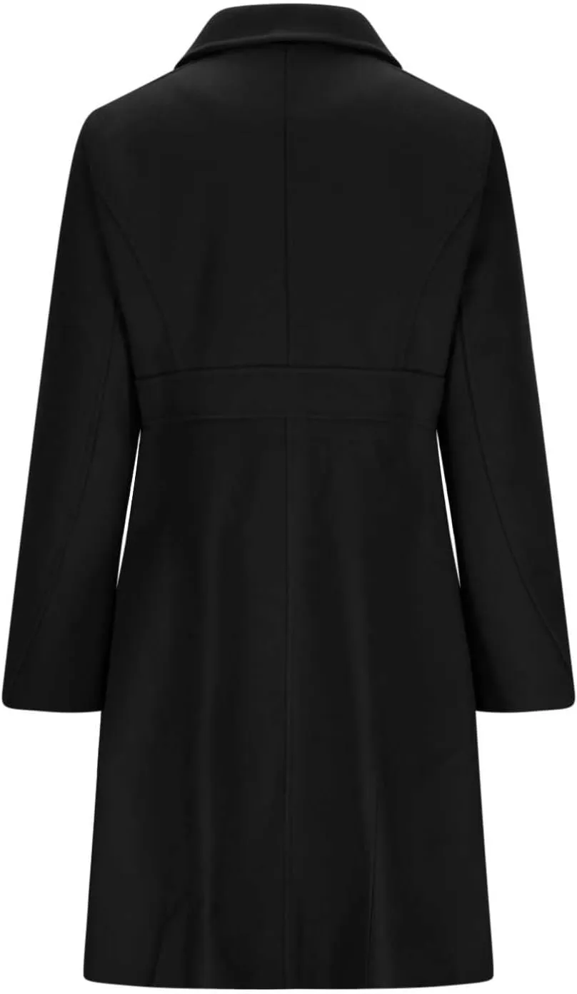 Lmdudan Women's Elegant Single Breasted Coat Long Sleeve Mid Winter Overcoat Solid Color Work Office Pea Coats with Pockets