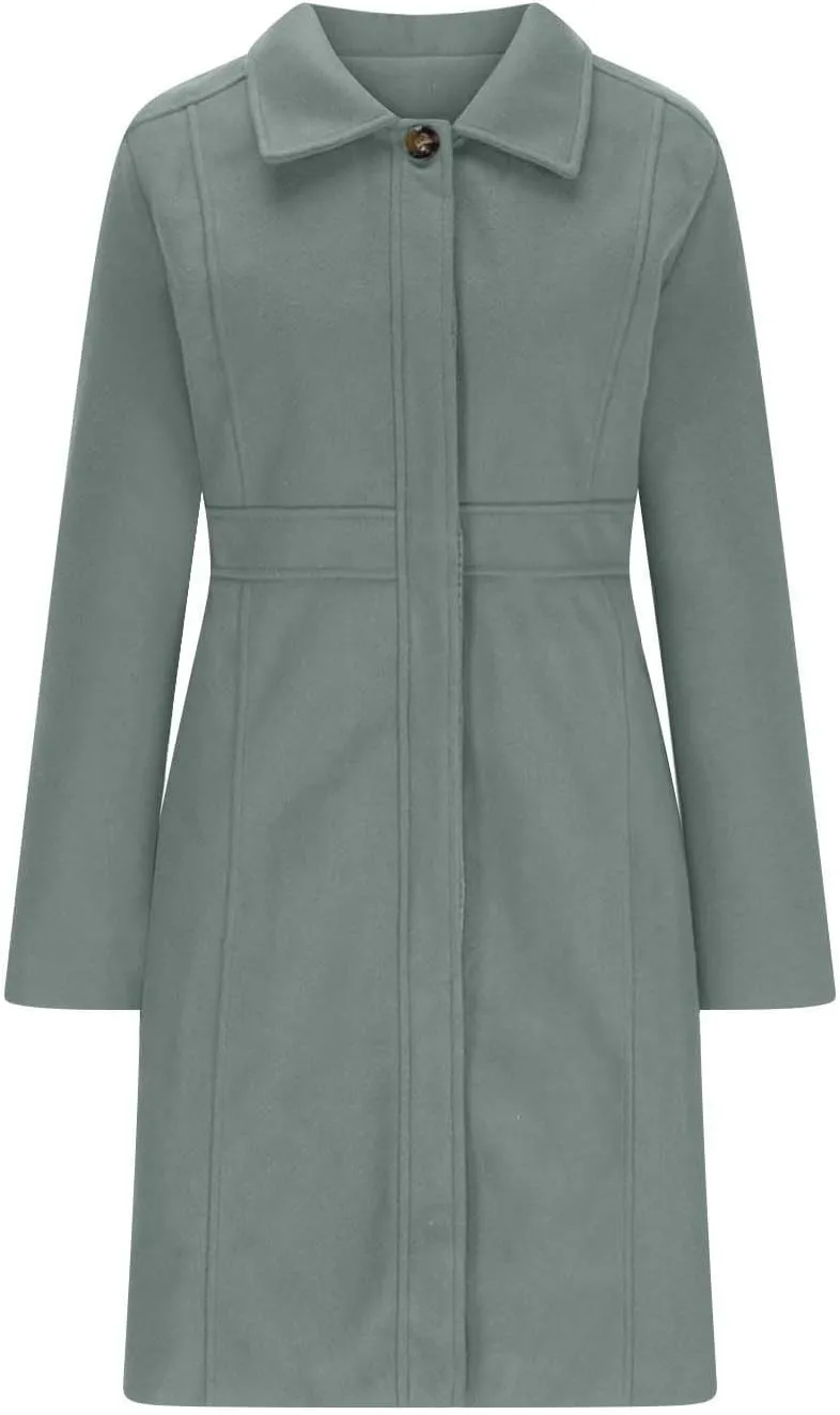 Lmdudan Women's Elegant Single Breasted Coat Long Sleeve Mid Winter Overcoat Solid Color Work Office Pea Coats with Pockets