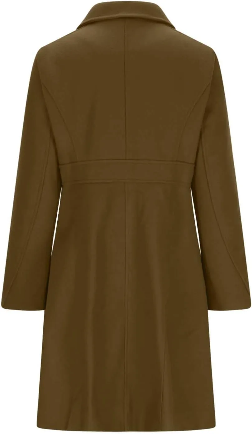 Lmdudan Women's Elegant Single Breasted Coat Long Sleeve Mid Winter Overcoat Solid Color Work Office Pea Coats with Pockets