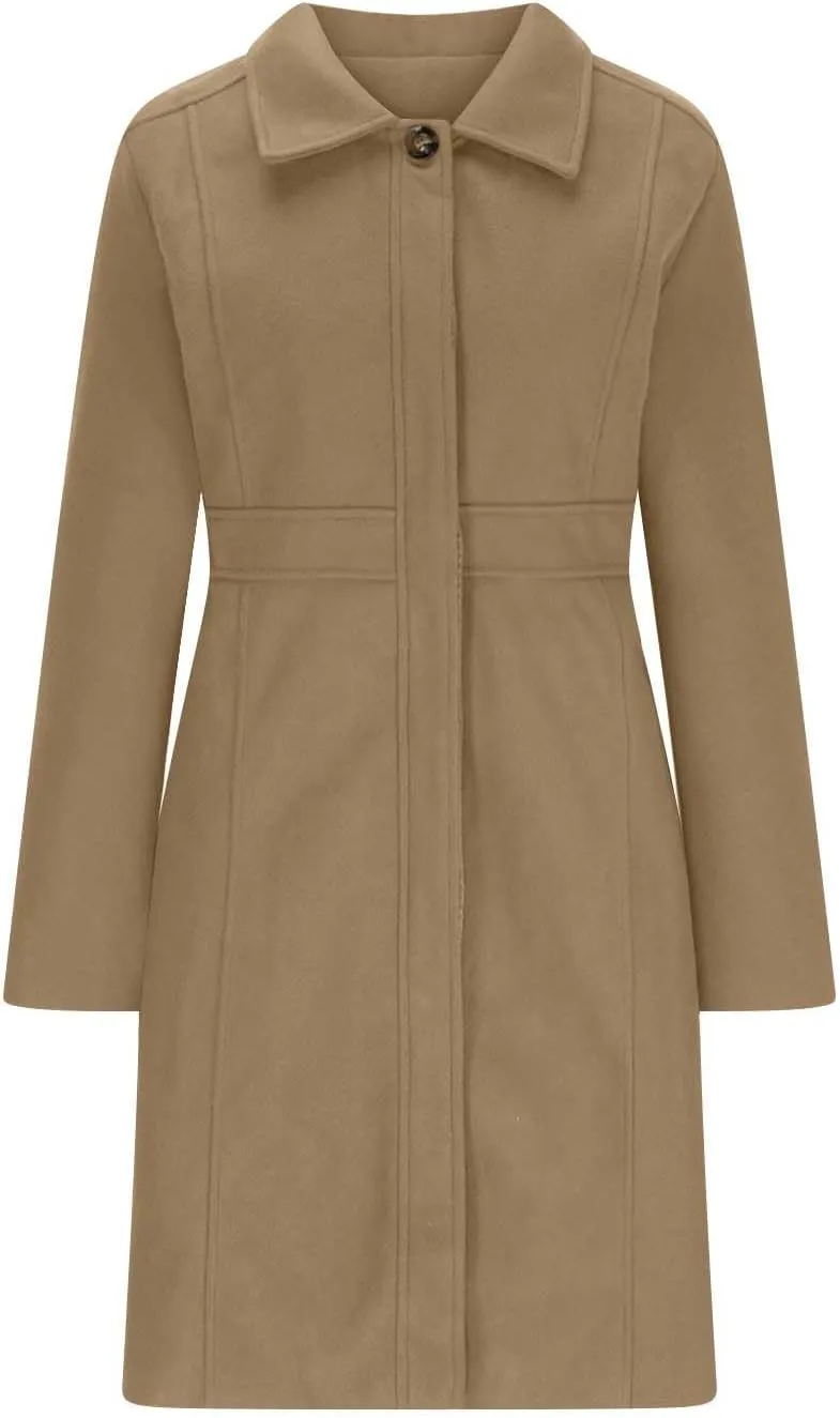 Lmdudan Women's Elegant Single Breasted Coat Long Sleeve Mid Winter Overcoat Solid Color Work Office Pea Coats with Pockets