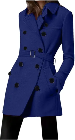 Lmdudan Women's Oversized Trench Coat Long Double Breasted Peacoat Outerwear Knee Length Loose Jacket Coats with Pockets