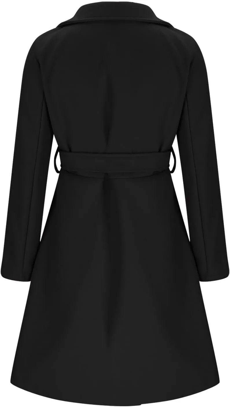 Lmdudan Womens Pea Trench Coats Notched Lapel Double Breasted Belted Business Fashion Long Sleeve Casual Jackets Outerwear