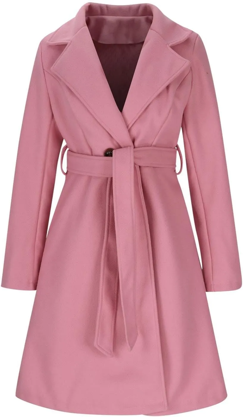 Lmdudan Womens Pea Trench Coats Notched Lapel Double Breasted Belted Business Fashion Long Sleeve Casual Jackets Outerwear