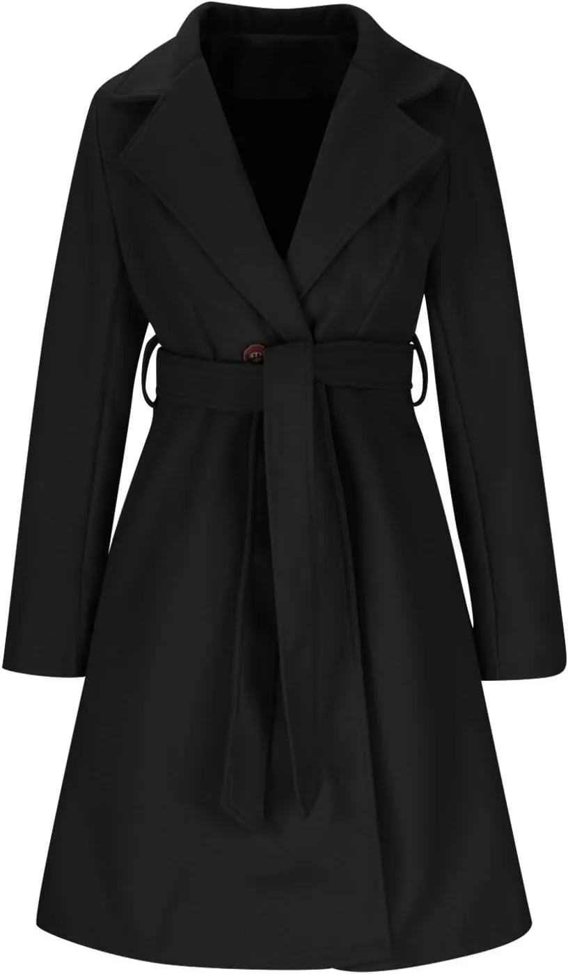 Lmdudan Womens Pea Trench Coats Notched Lapel Double Breasted Belted Business Fashion Long Sleeve Casual Jackets Outerwear