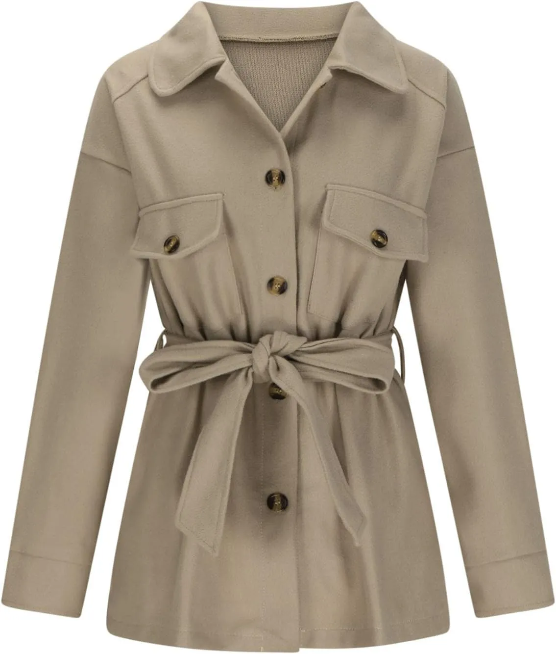 Lmdudan Womens Wool Blend Shacket Jacket Oversized Long Sleeve Button Down Jackets Solid Color Cardigan Outwear with Pocket