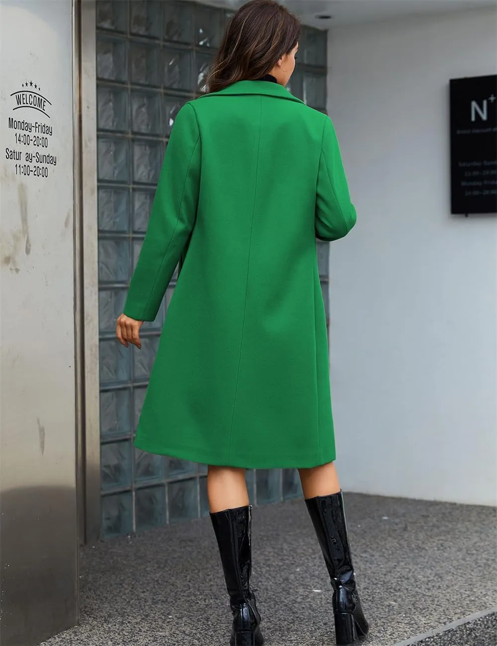 Long Pea Coats For Women Comfy, Women's Notch Lapel Double Breasted Wool Blend Mid Long Coat Jacket Outwear