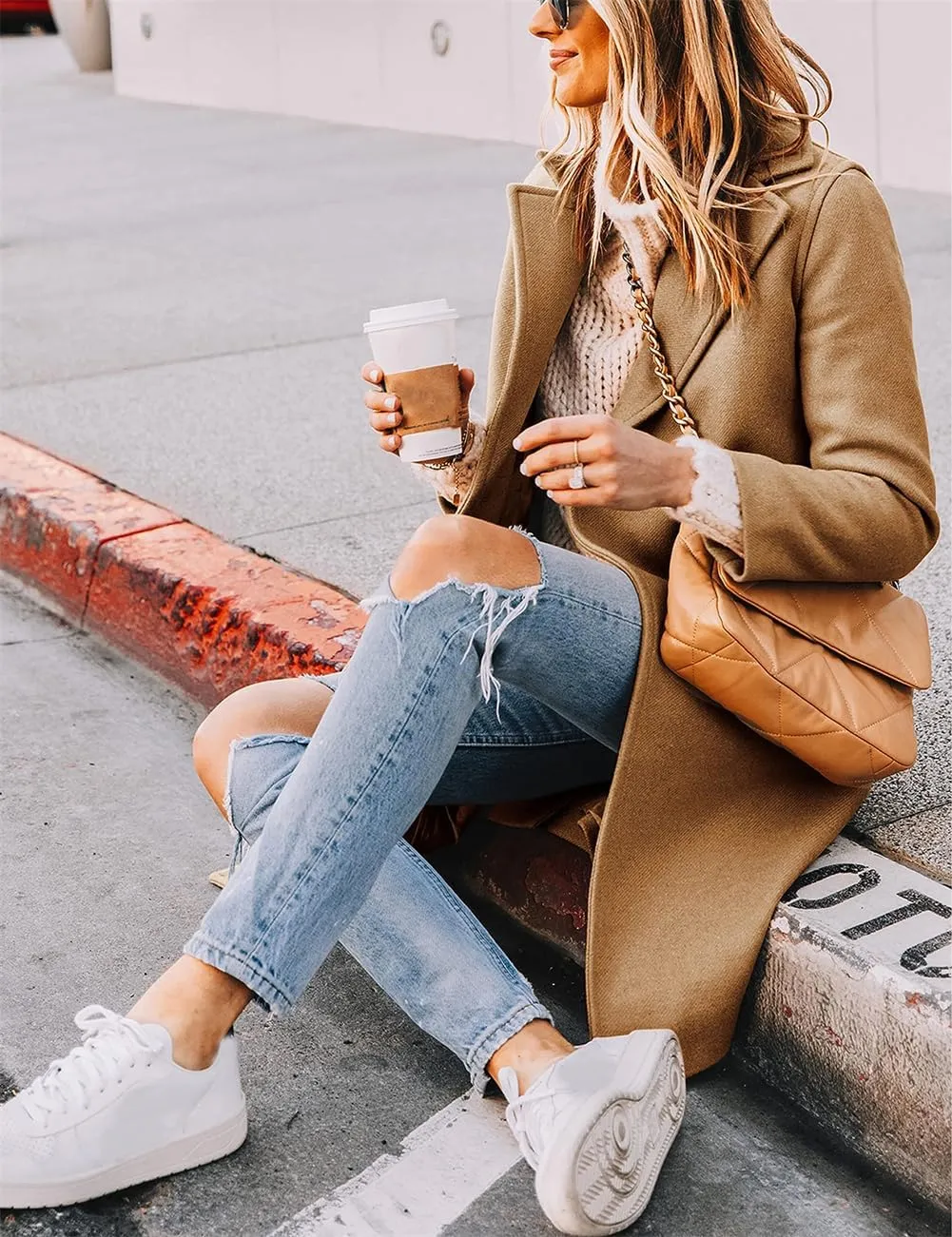 Long Pea Coats For Women Comfy, Women's Notch Lapel Double Breasted Wool Blend Mid Long Coat Jacket Outwear