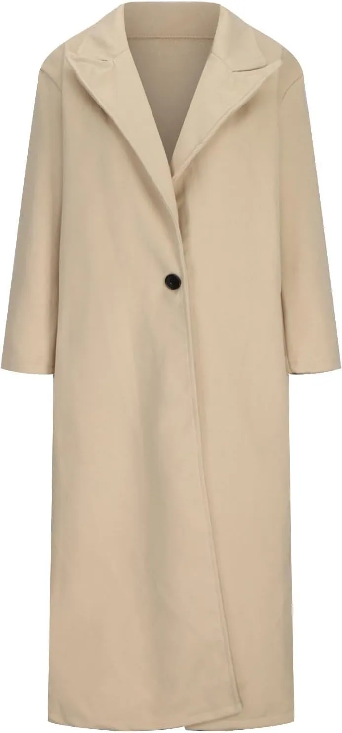 Long Trench Coat for Women Elegant Single Breasted Pea Coat Winter Warm Wool Blend Oversized Pea Coat with Pockets