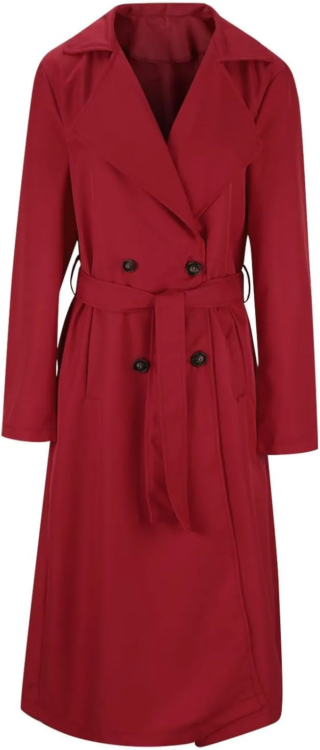 Long Trench Coat for Women Windproof Double Breasted Overcoat Classic Lapel Slim Long Coat Winter Jackets with Belt