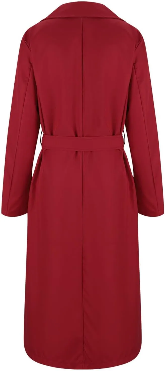 Long Trench Coat for Women Windproof Double Breasted Overcoat Classic Lapel Slim Long Coat Winter Jackets with Belt